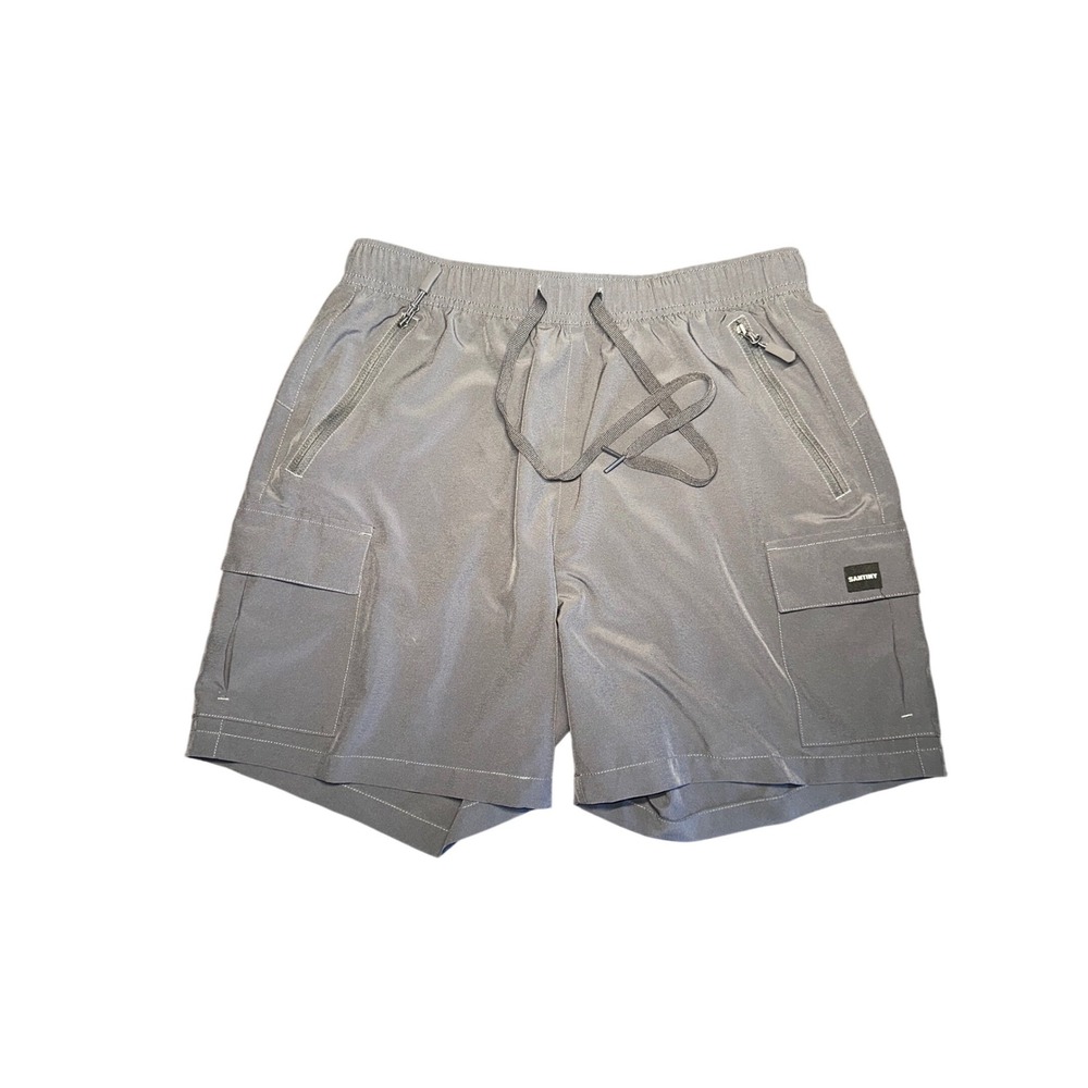 SANTINY Mens Cargo Hiking Shorts Grey Quick Dry Elastic Waist Size Medium